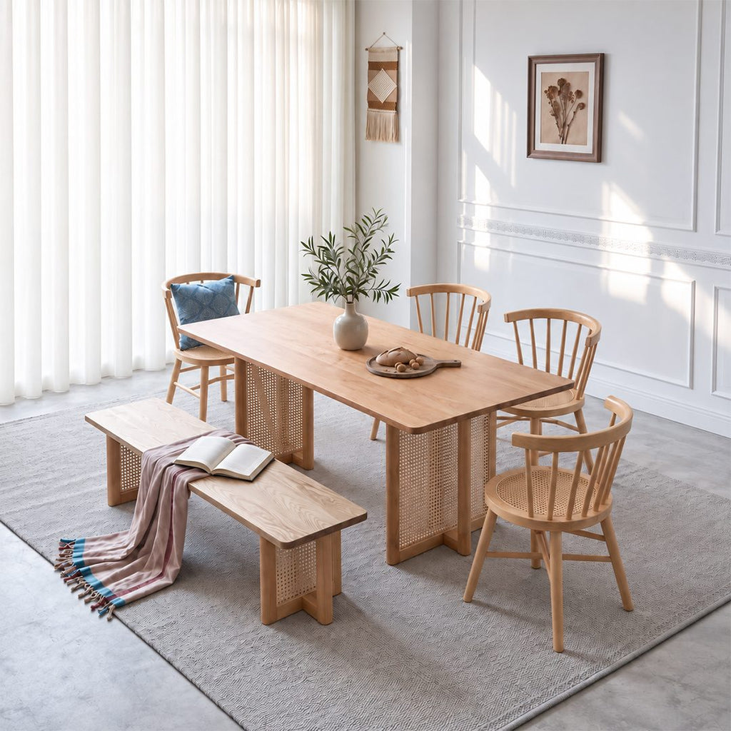Gavril Rattan Dining Table, Oak, Rectangle - Joe’s Haven