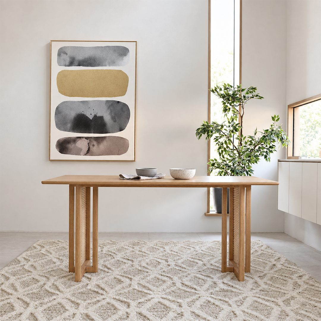 Gavril Rattan Dining Table, Oak, Rectangle - Joe’s Haven