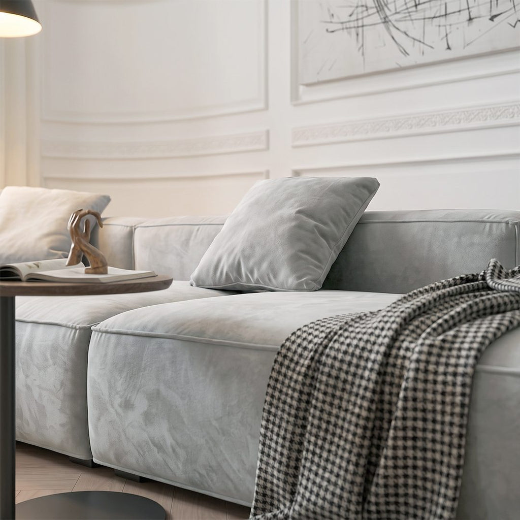 Yetta Three Seater, Four Seater Sofa, Corner Sofa, Grey Velvet - Joe’s Haven