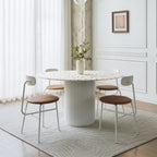 Cracky White Round Dining Table, Premium Terrazzo And Wood Base - Joe’s Haven