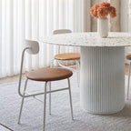 Cracky White Round Dining Table, Premium Terrazzo And Wood Base - Joe’s Haven