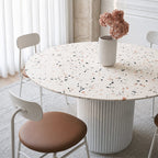 Cracky White Round Dining Table, Premium Terrazzo And Wood Base - Joe’s Haven