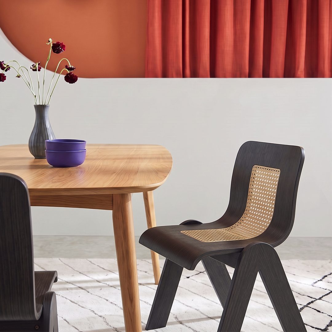 Verna Curve Dining Chair, Black & Rattan - Joe’s Haven