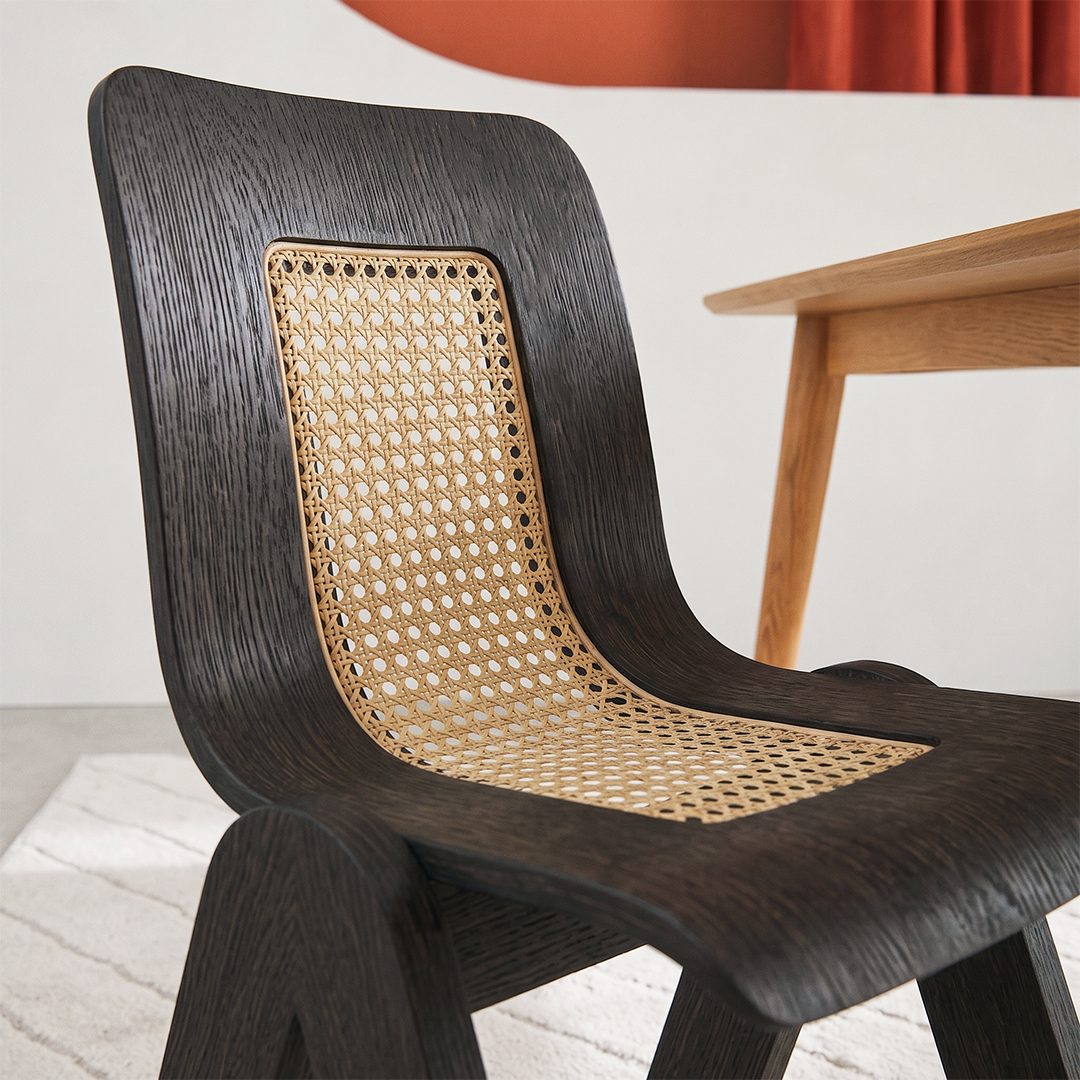 Verna Curve Dining Chair, Black & Rattan - Joe’s Haven