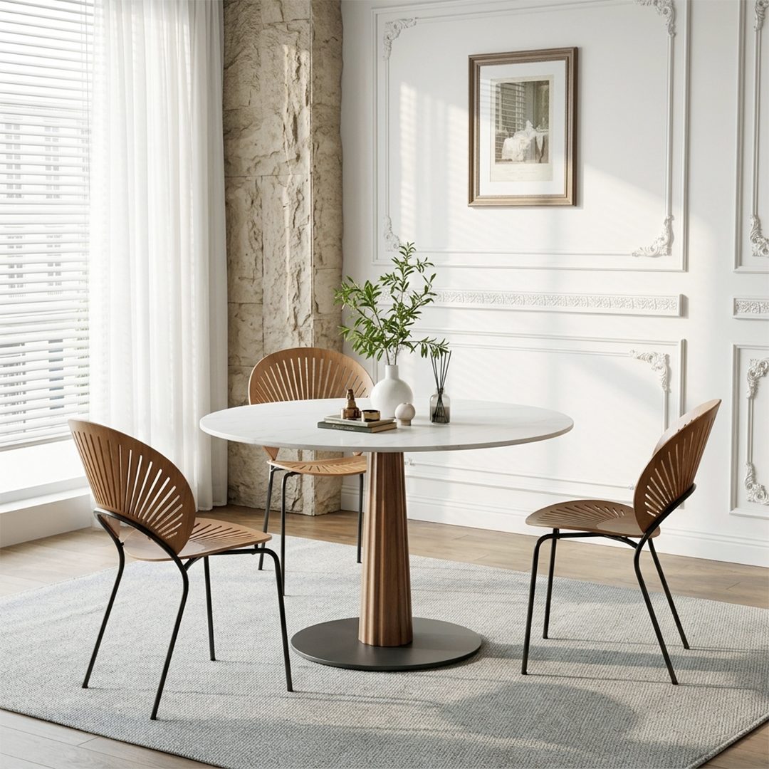 Anderson Small Round Dining Table, Sintered Stone & Solid Wood - Joe’s Haven