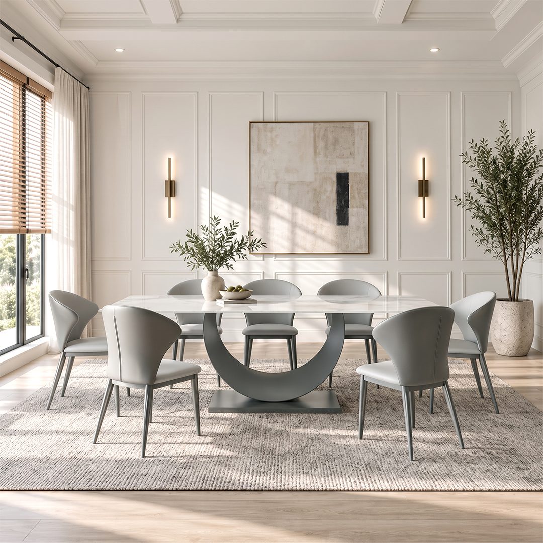 Vera Dining Table & Chairs, Sintered Stone, White - Joe’s Haven
