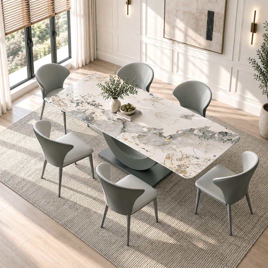 Vera Dining Table & Chairs, Sintered Stone, White - Joe’s Haven
