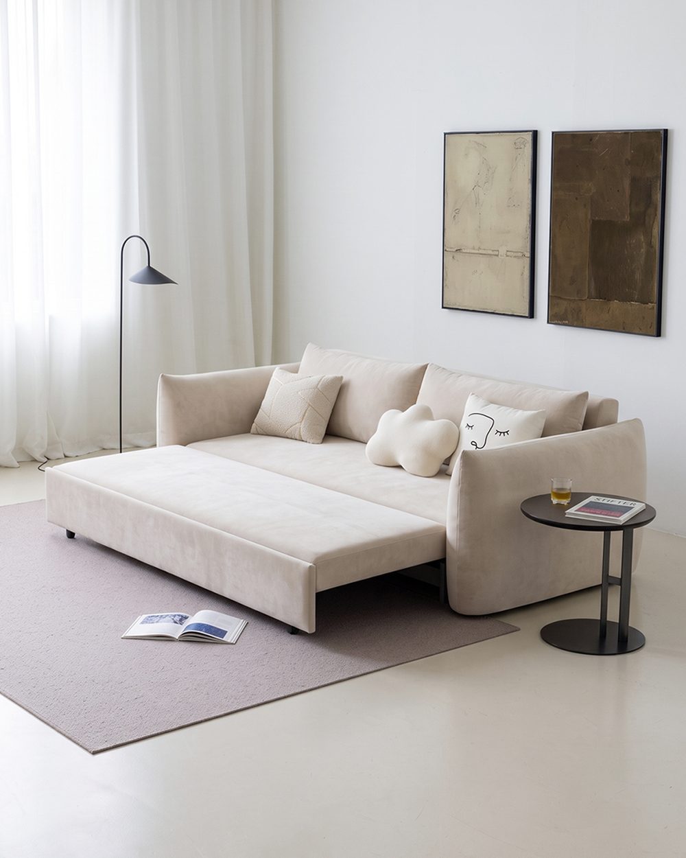Meera Two Seater Sofa Bed with Storage, Suede
