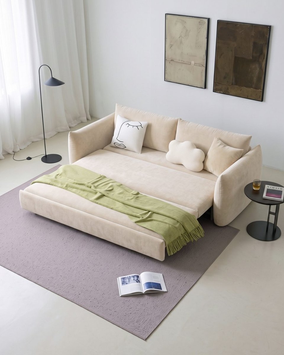 Meera Two Seater Sofa Bed with Storage, Suede - Joe’s Haven
