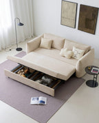Meera Two Seater Sofa Bed with Storage, Suede - Joe’s Haven