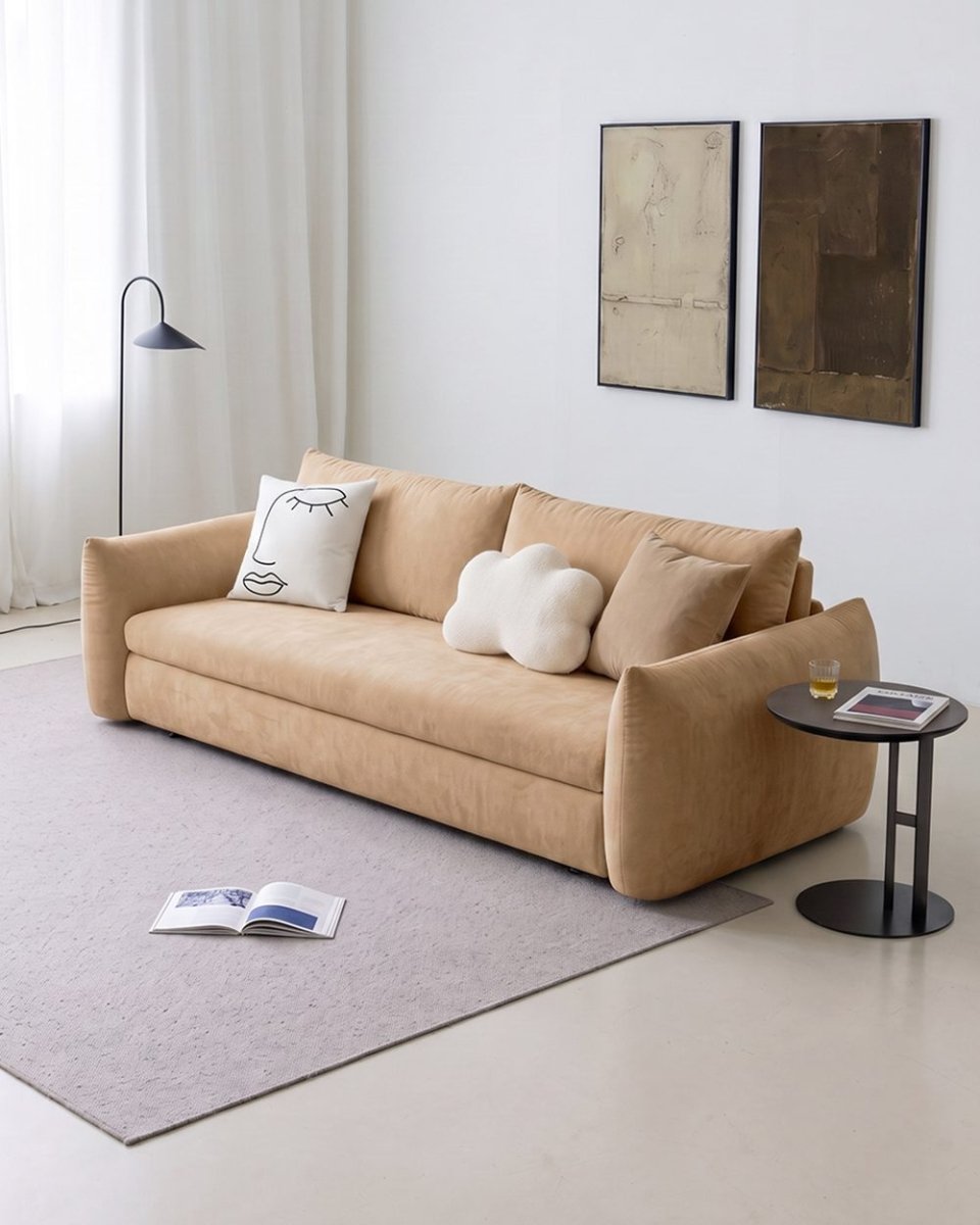 Meera Two Seater Sofa Bed with Storage, Suede - Joe’s Haven