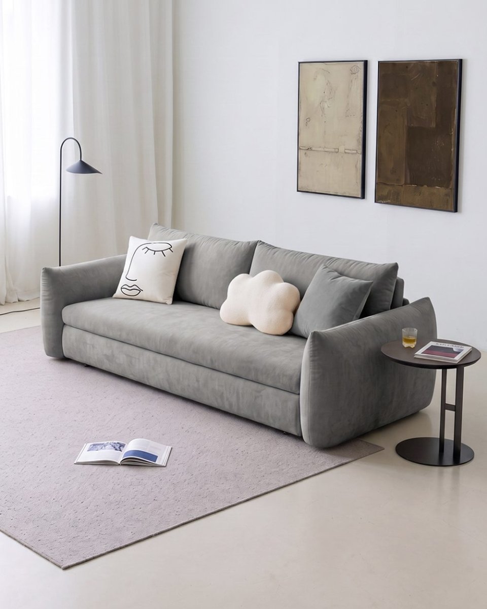 Meera Two Seater Sofa Bed with Storage, Suede - Joe’s Haven