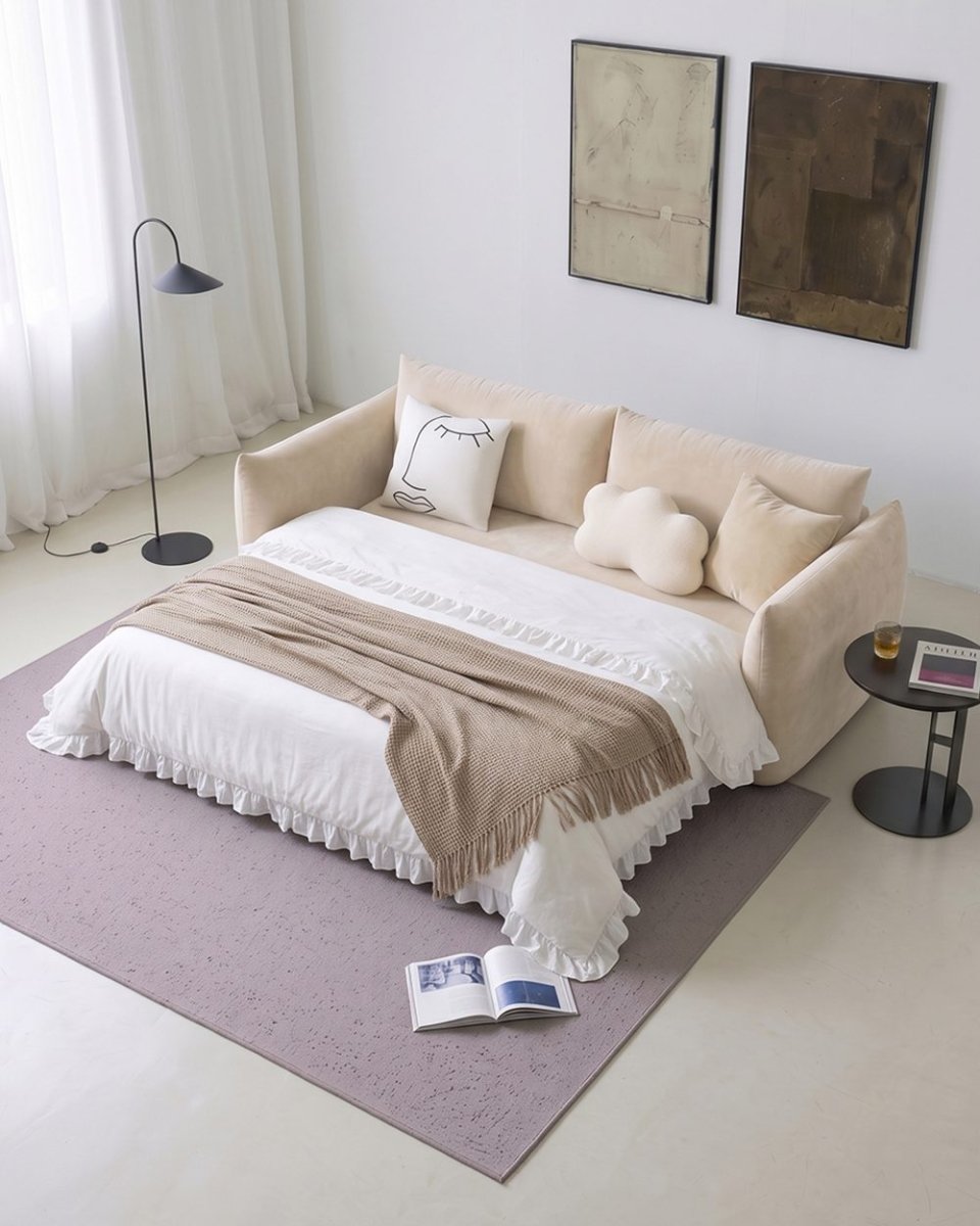 Meera Two Seater Sofa Bed with Storage, Suede - Joe’s Haven