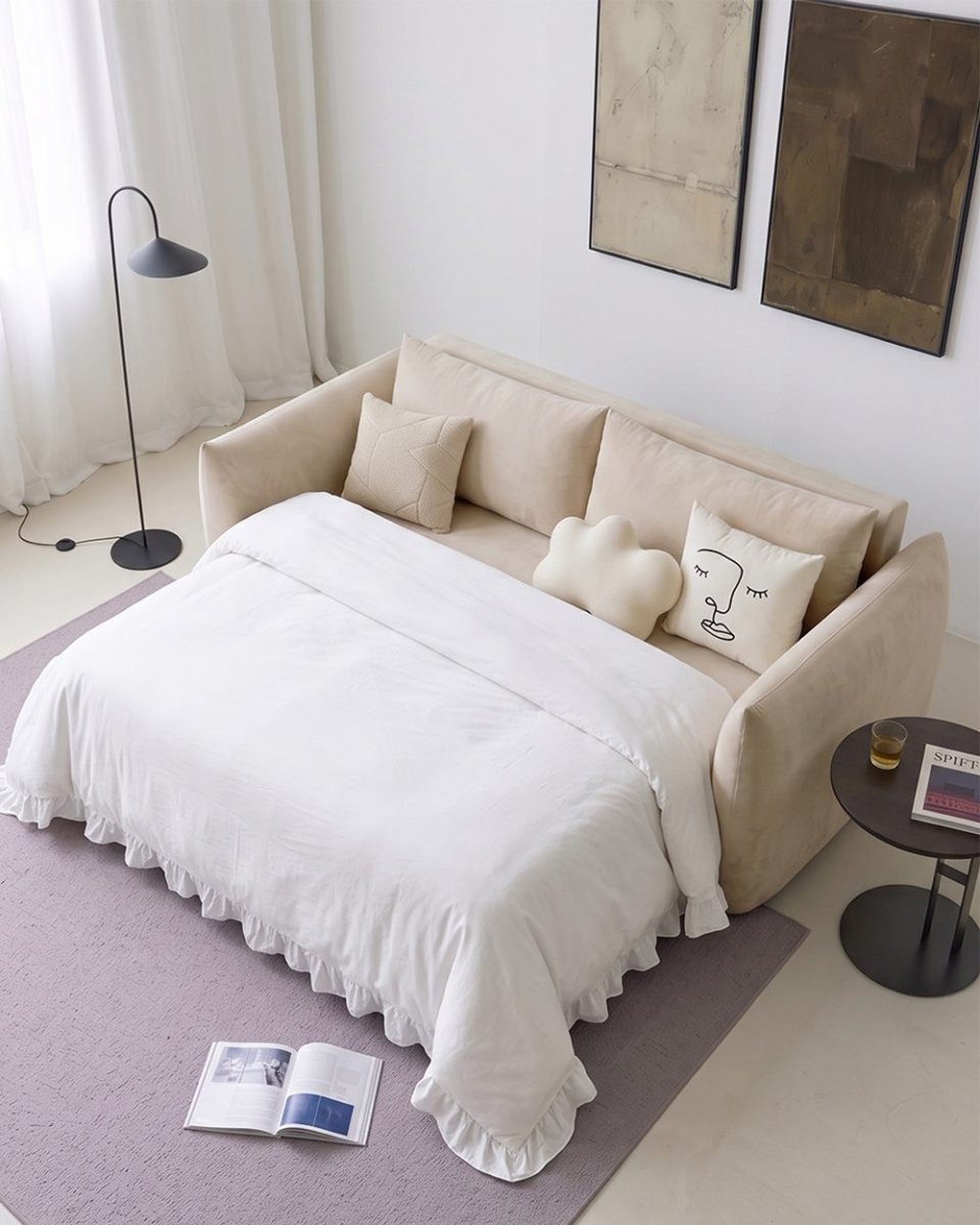 Meera Two Seater Sofa Bed with Storage, Suede - Joe’s Haven
