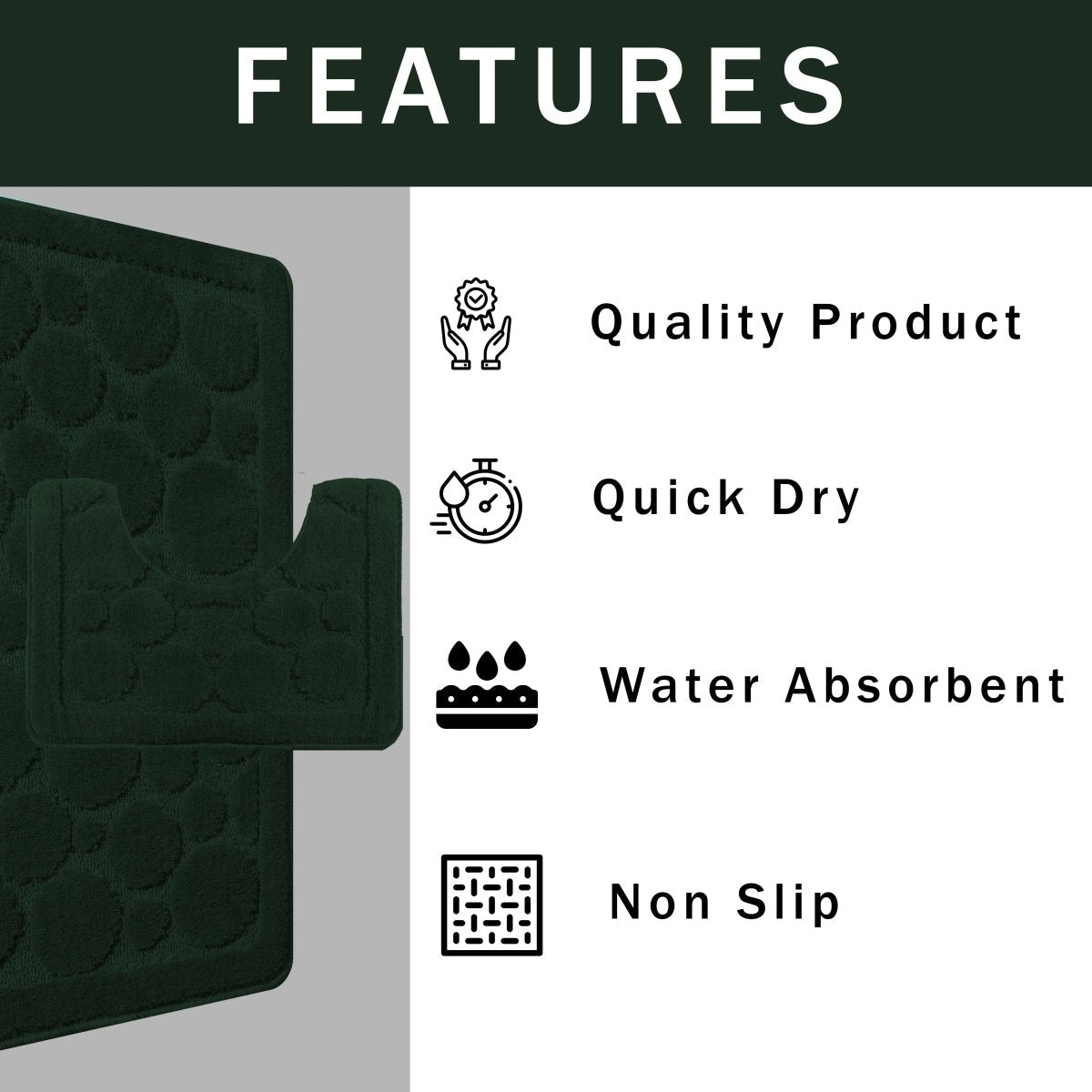 Cali Bubbles 2 Piece Emerald Green Non - Slip Bath Mat & Pedestal Set - Joe’s Haven