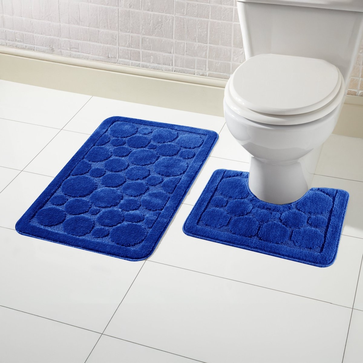 Cali Bubbles 2 Piece Royal Blue Non - Slip Bath Mat & Pedestal Set - Joe’s Haven