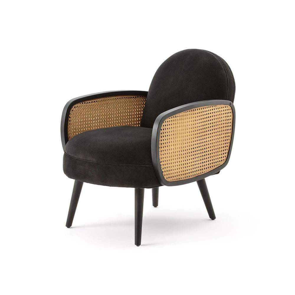 Cane Rattan Armchair, Velvet - Joe’s Haven
