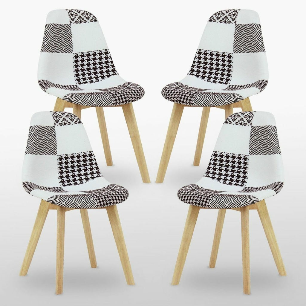 5PCs Dining Set - a Halo Dining Table & Set of 4 Black/White Tulip Patchwork Accent Chairs - Joe’s Haven