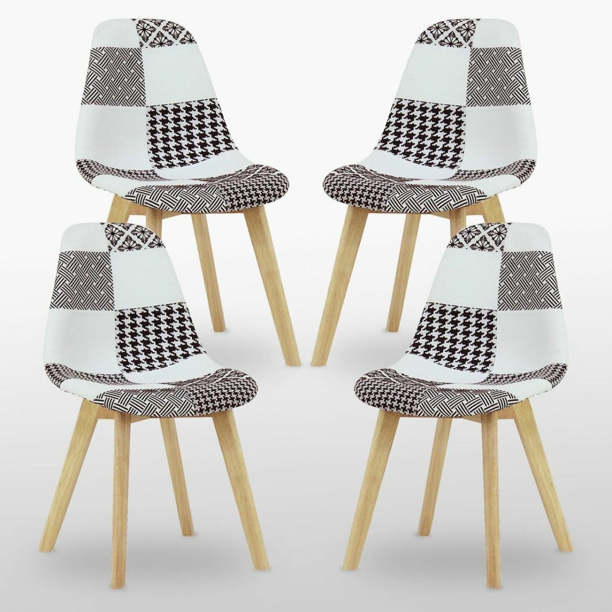 5PCs Dining Set - a Halo Dining Table & Set of 4 Black/White Tulip Patchwork Accent Chairs - Joe’s Haven