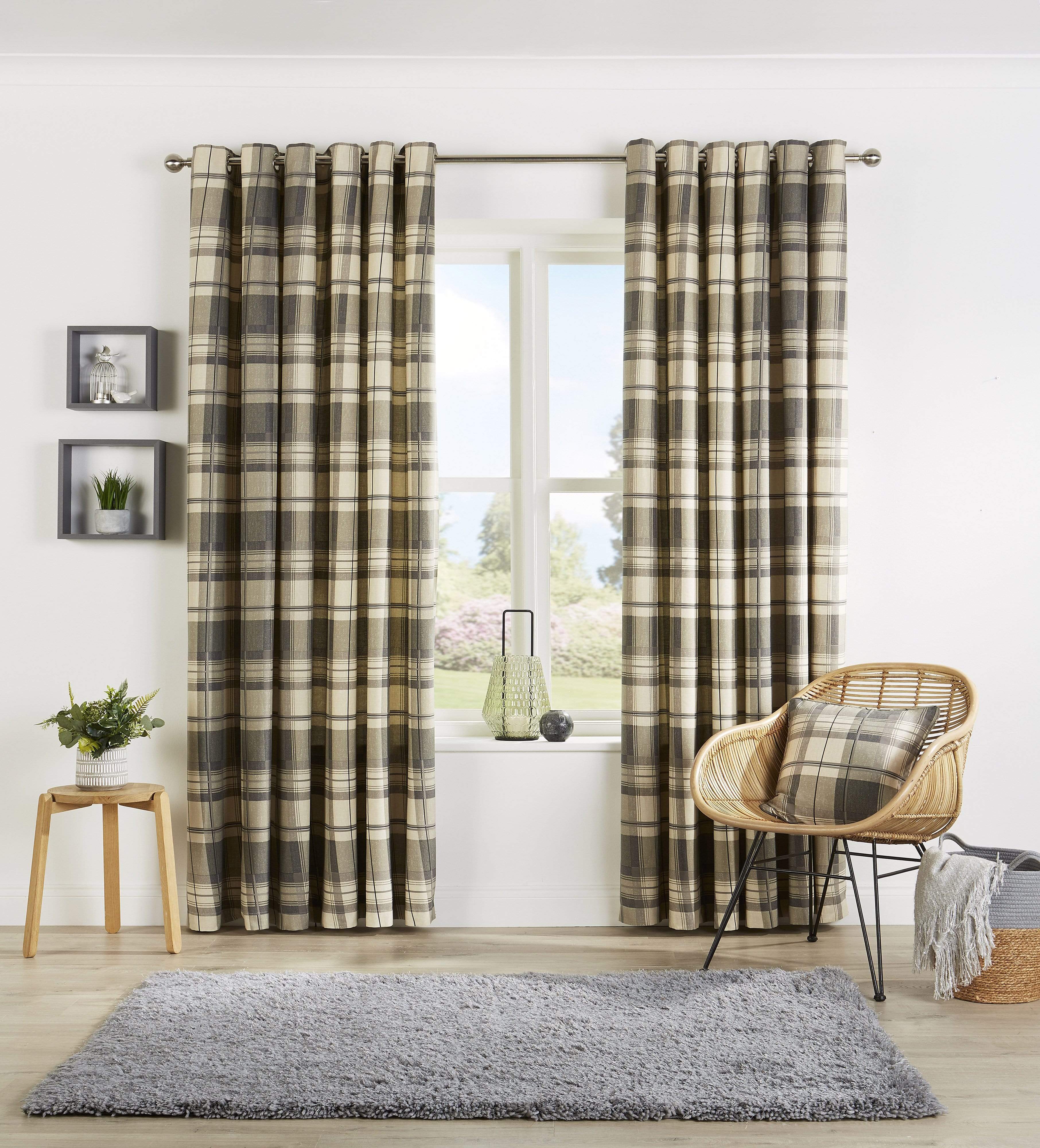Check Pattern Curtains with Matching Cushion Covers