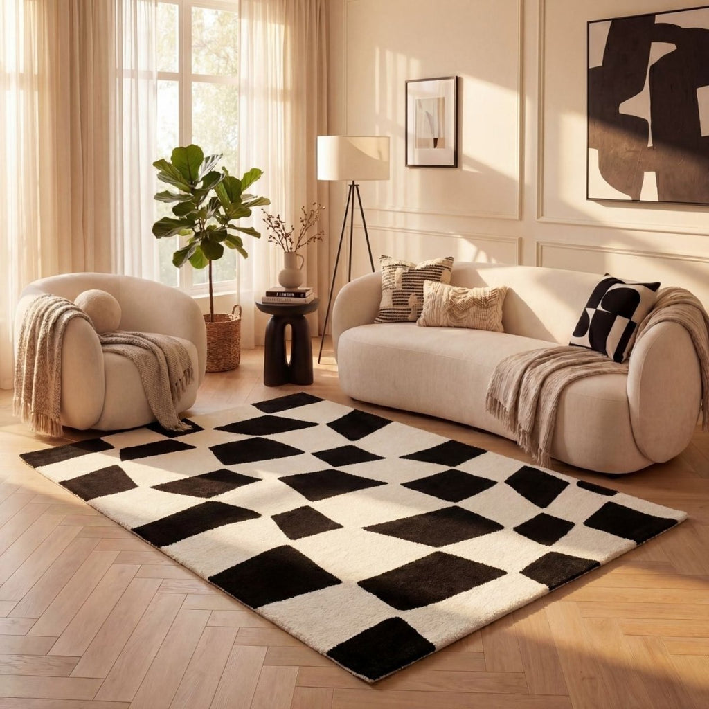 Joli Checkered Black & White Rug - Joe’s Haven