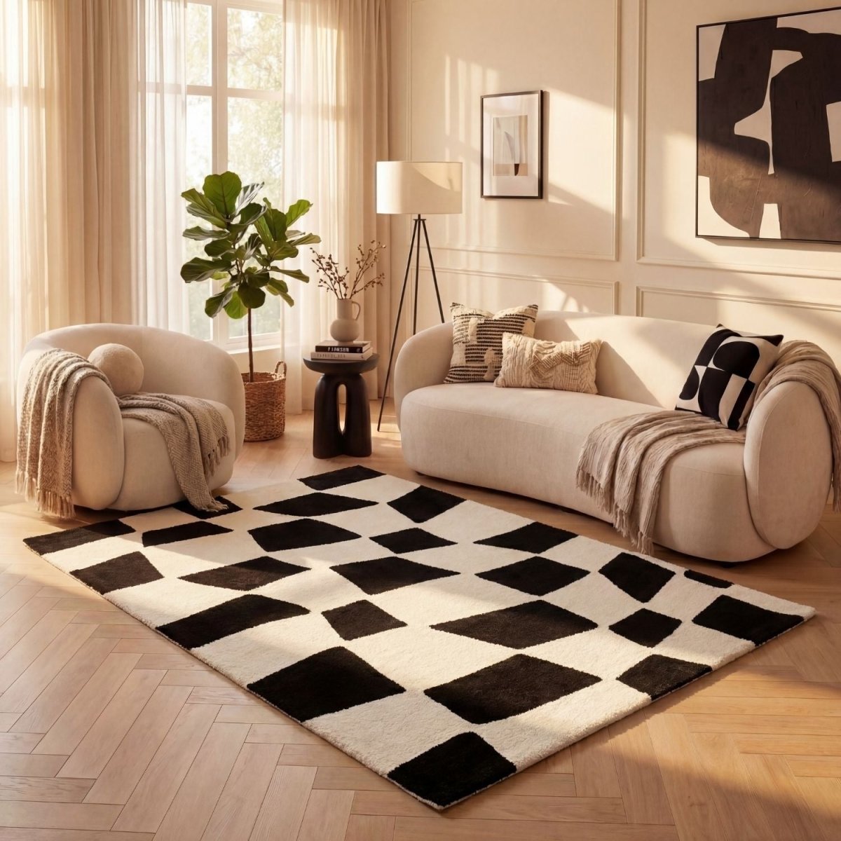 Joli Checkered Black & White Rug - Joe’s Haven
