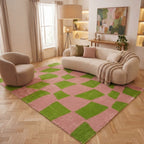 Joli Checkered Green & Pink Rug - Joe’s Haven