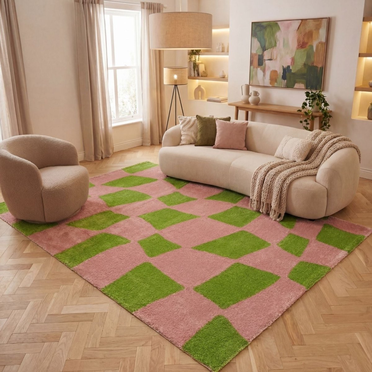 Joli Checkered Green & Pink Rug - Joe’s Haven