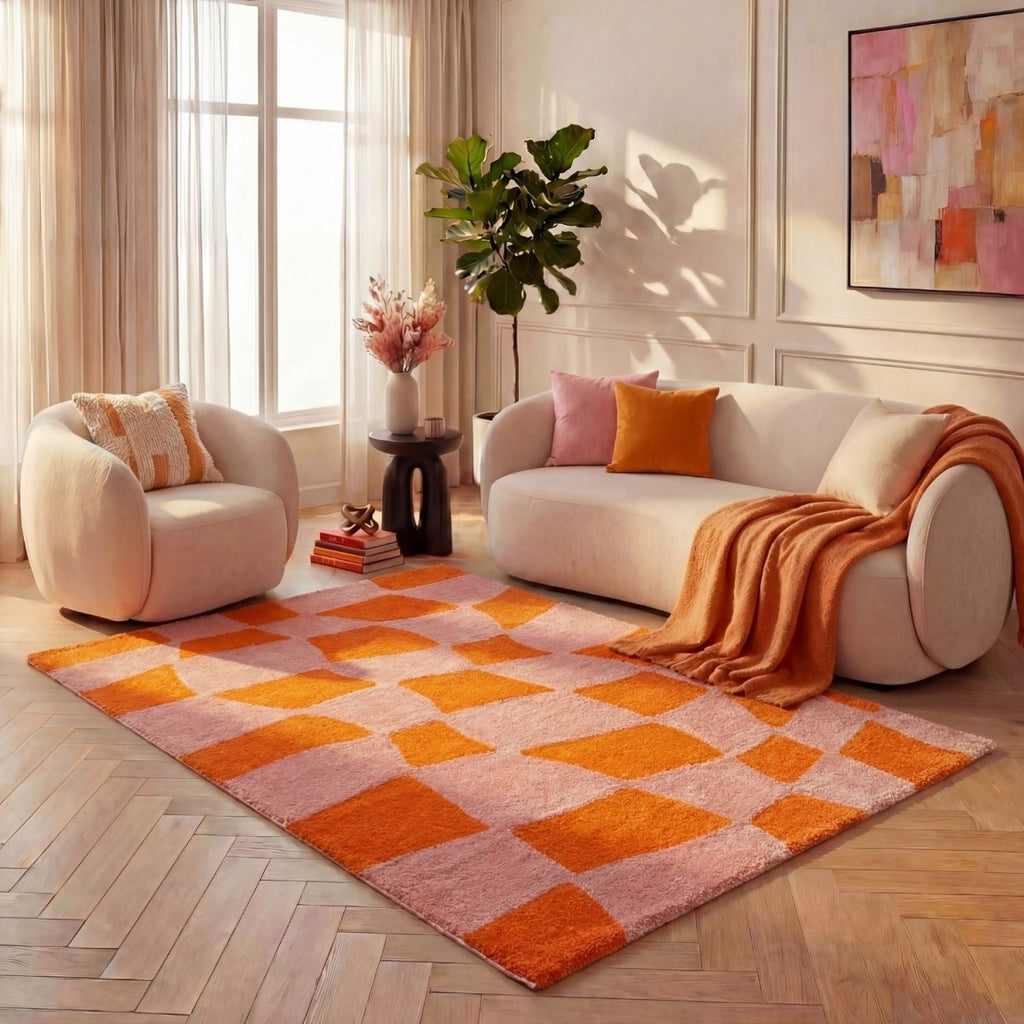 Joli Checkered Orange & Pink Rug - Joe’s Haven