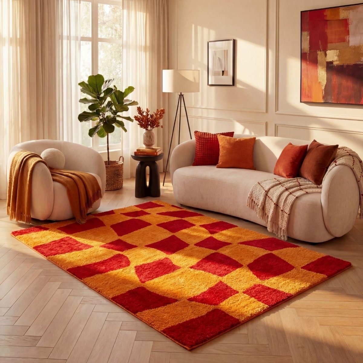 Joli Checkered Red & Orange Rug - Joe’s Haven