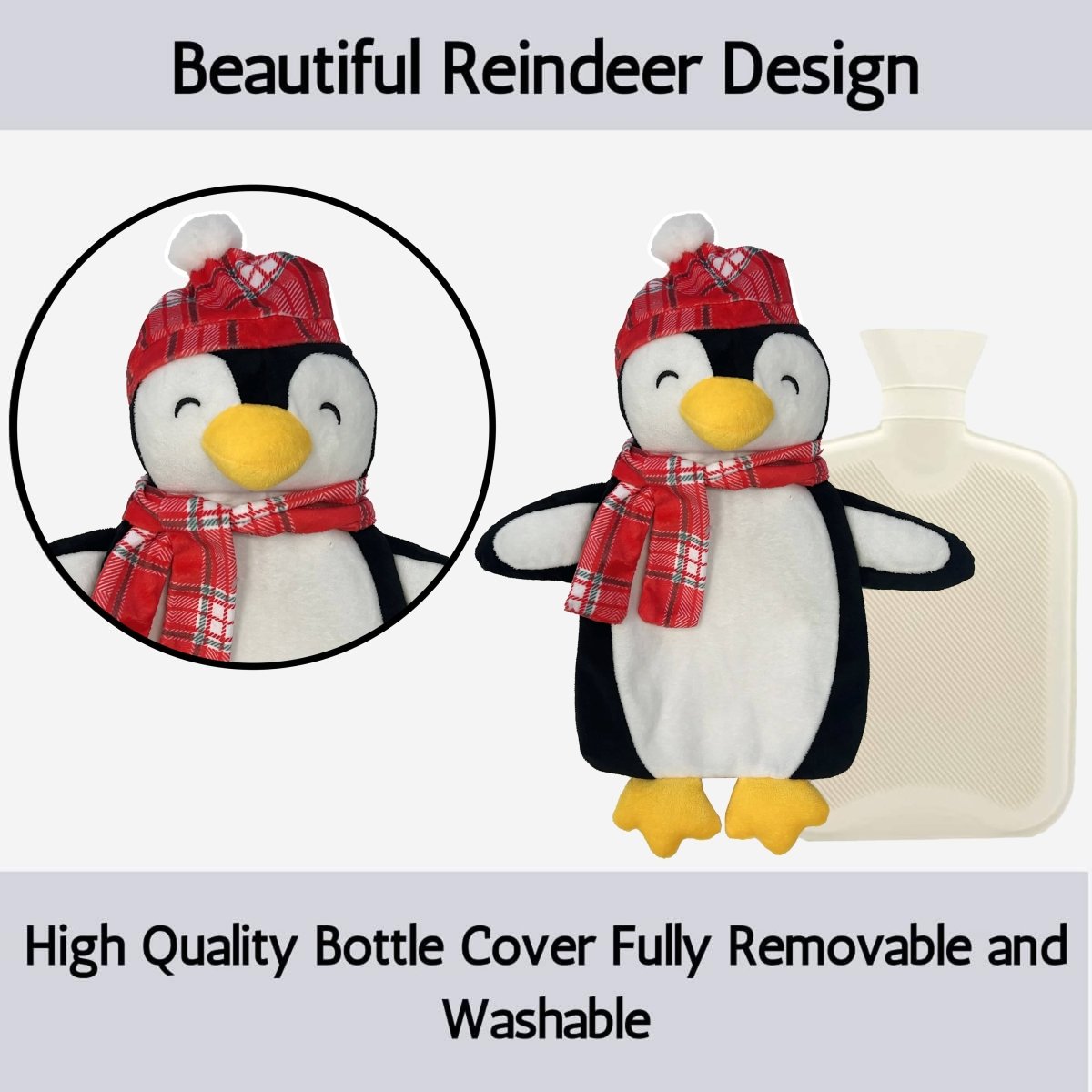 Festive Penguin Christmas Hot Water Bottle with Cover 1L - Joe’s Haven