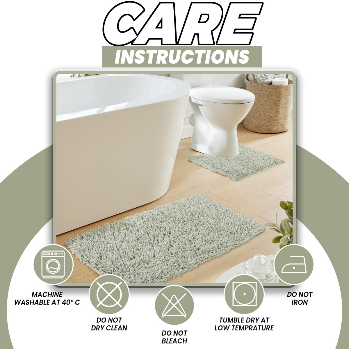 Non - Slip Como 2 Piece Sage Green Bath Mat & Pedestal Set - Joe’s Haven