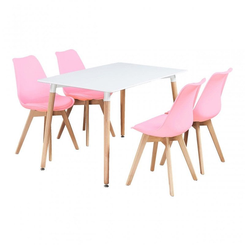 5PCs Dining Set - a White Halo Dining Table & Set of 4 Lorenzo Tulip Dining Chairs with Padded Seat - Joe’s Haven