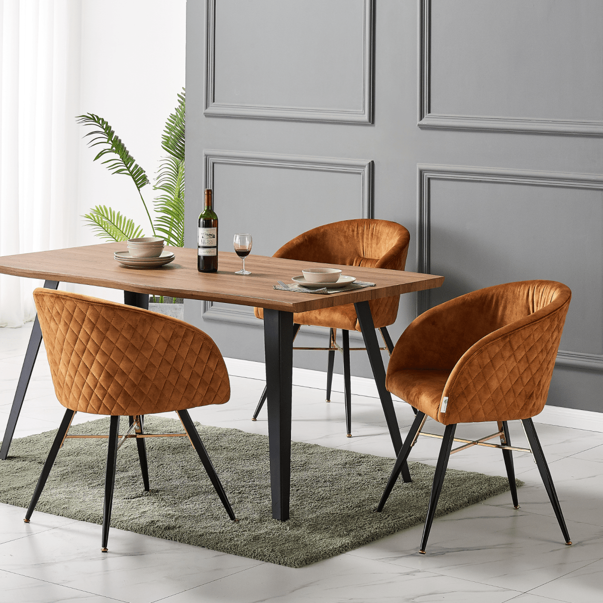 Vittorio Rocco LUX 5PCs Dining Set includes an Oak Dining Table and Set of 4 Dining Chairs - Joe’s Haven