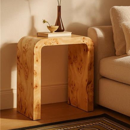 Natural Burl Wood Curved Side Table with Smooth Curved Edges, Mota - Joe’s Haven