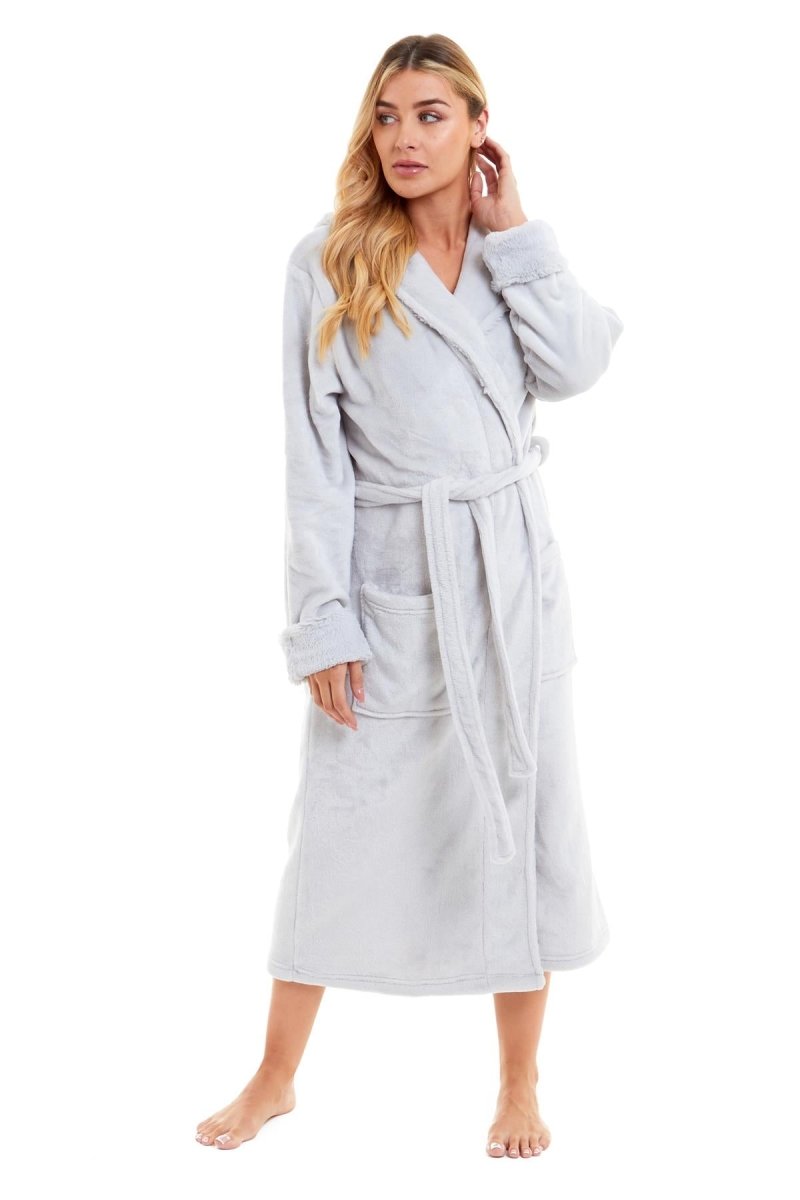 OLIVIA ROCCO Womens Faux Fur Hooded Bathrobe Plush Fleece Ultra-Absorbent Dressing Gown - Joe’s Haven