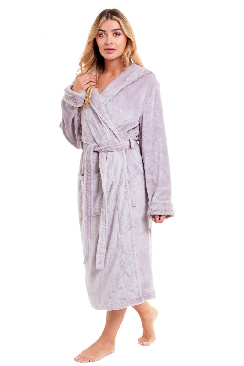 OLIVIA ROCCO Womens Faux Fur Hooded Bathrobe Plush Fleece Ultra-Absorbent Dressing Gown - Joe’s Haven