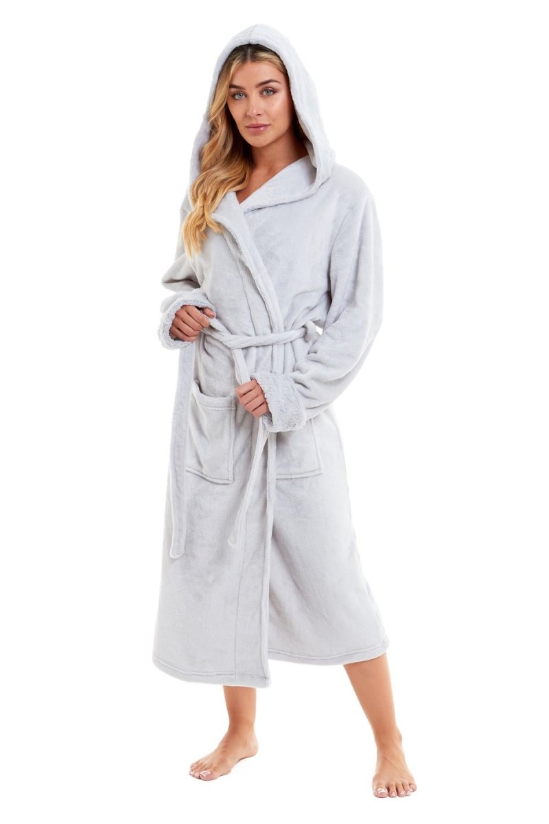 OLIVIA ROCCO Womens Faux Fur Hooded Bathrobe Plush Fleece Ultra-Absorbent Dressing Gown - Joe’s Haven