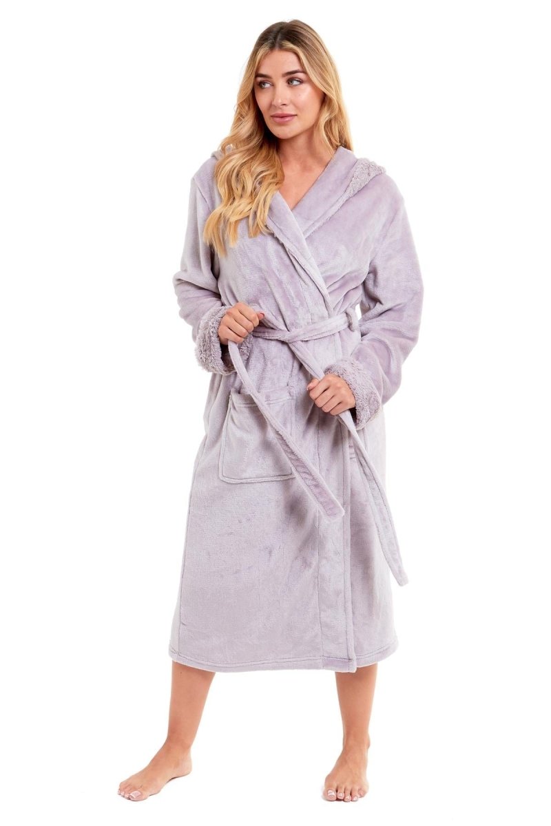 OLIVIA ROCCO Womens Faux Fur Hooded Bathrobe Plush Fleece Ultra-Absorbent Dressing Gown - Joe’s Haven