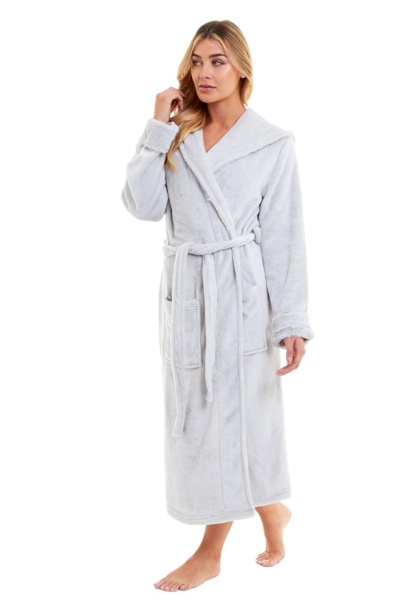 OLIVIA ROCCO Womens Faux Fur Hooded Bathrobe Plush Fleece Ultra-Absorbent Dressing Gown - Joe’s Haven