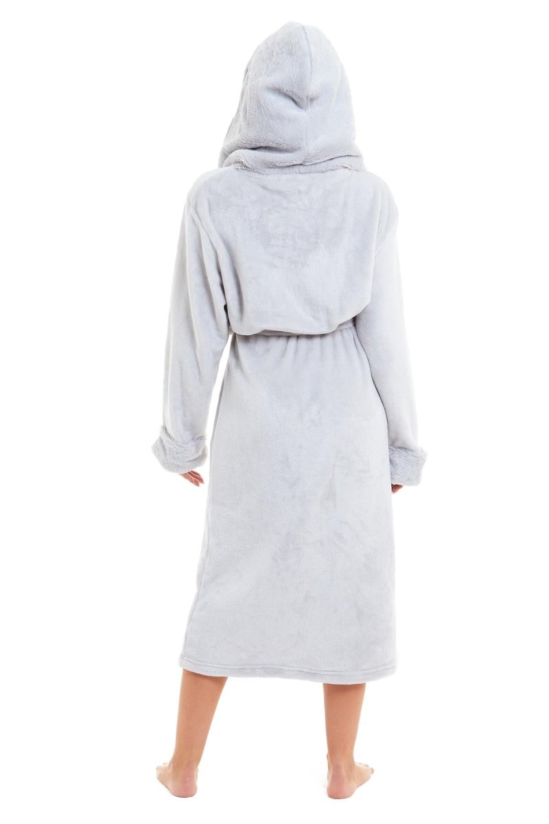 OLIVIA ROCCO Womens Faux Fur Hooded Bathrobe Plush Fleece Ultra-Absorbent Dressing Gown - Joe’s Haven