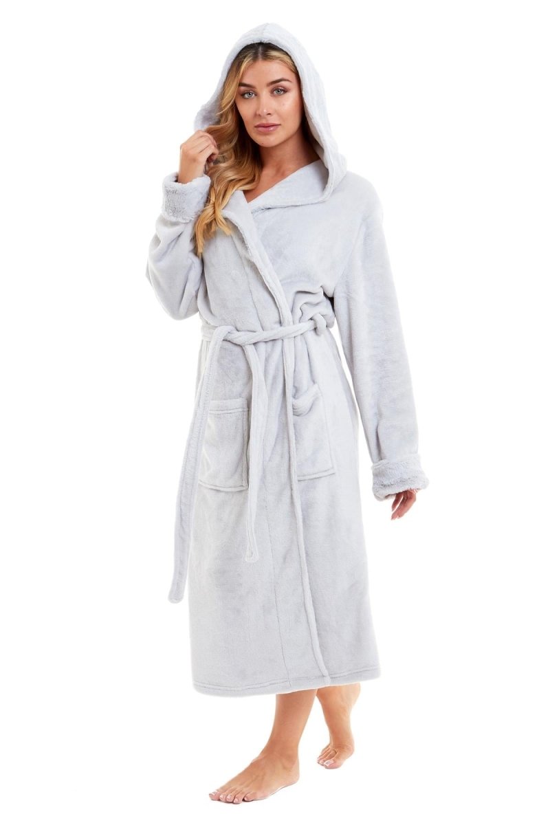 OLIVIA ROCCO Womens Faux Fur Hooded Bathrobe Plush Fleece Ultra-Absorbent Dressing Gown - Joe’s Haven