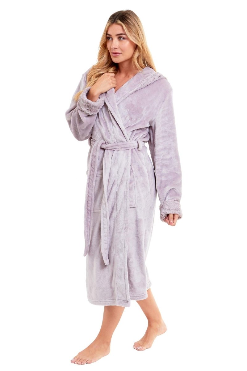 OLIVIA ROCCO Womens Faux Fur Hooded Bathrobe Plush Fleece Ultra-Absorbent Dressing Gown - Joe’s Haven