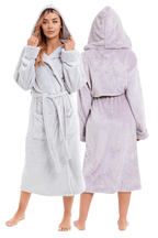 OLIVIA ROCCO Womens Faux Fur Hooded Bathrobe Plush Fleece Ultra-Absorbent Dressing Gown - Joe’s Haven