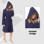 OLIVIA ROCCO Women's Hooded Waffle Cotton Bathrobe Navy 100% Cotton Super Absorbent Spa