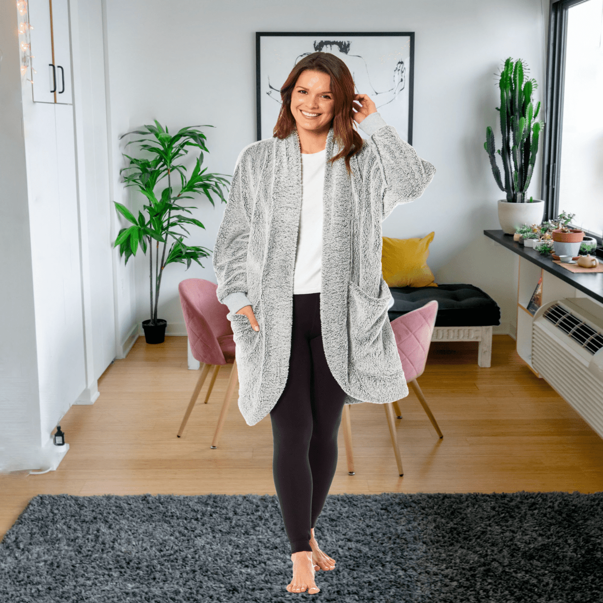 OLIVIA ROCCO Women's Shimmer Grey Cardi Gown Soft Touch Velour Luxury Loungewear Robe - Joe’s Haven