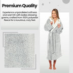 OLIVIA ROCCO Womens Shimmer Fleece Hooded Bath Robe Soft Plush Luxury Dressing Gown Grey Cosy Easy-Care Nightwear Set