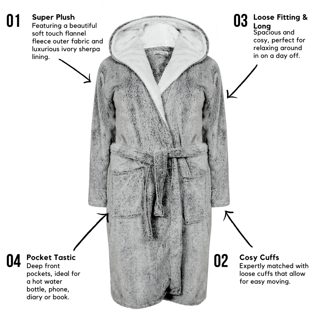 OLIVIA ROCCO Women's Shimmer Grey Plush Fleece Hooded Robe With Ultra Soft Sherpa Lining - Joe’s Haven