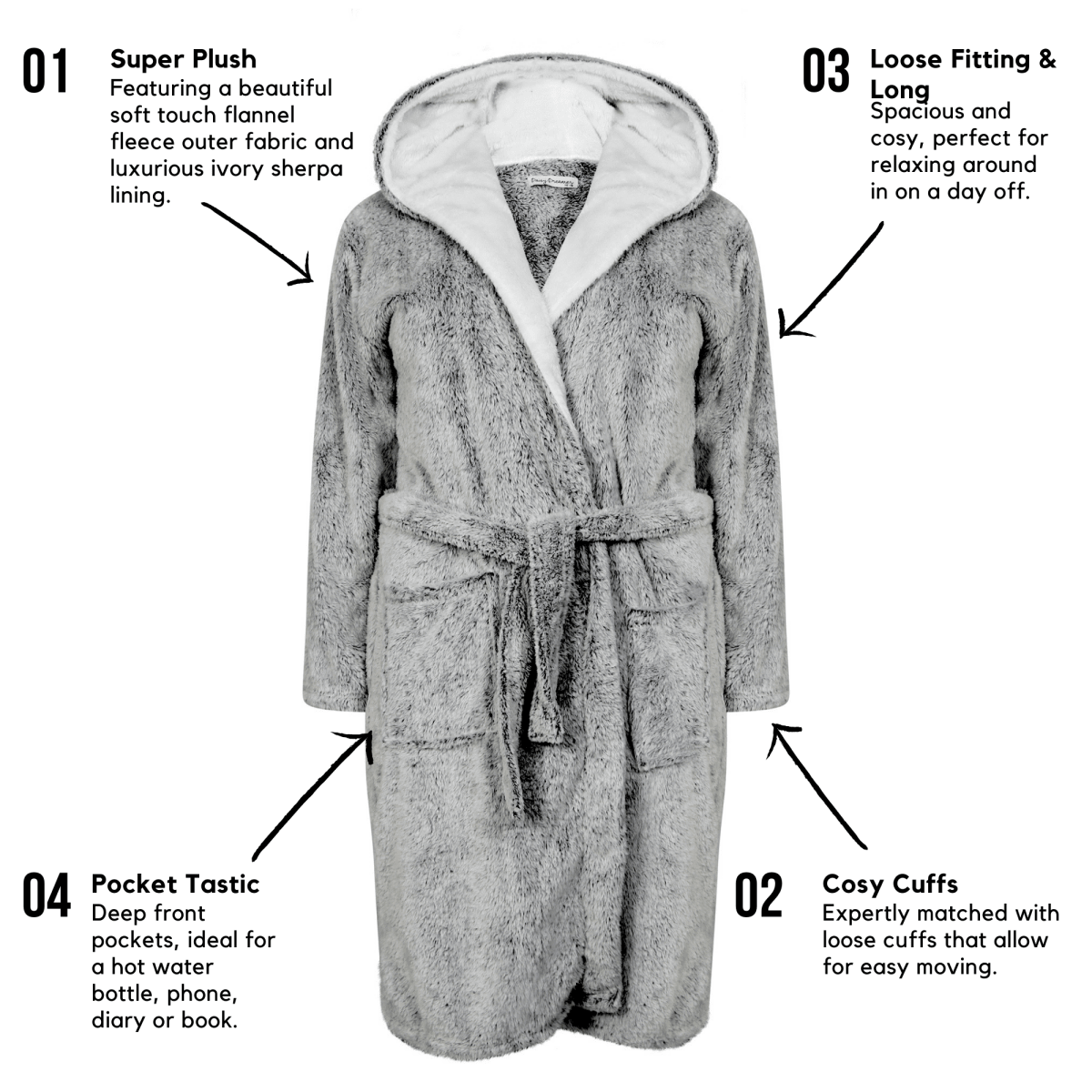 OLIVIA ROCCO Women's Shimmer Grey Plush Fleece Hooded Robe With Ultra Soft Sherpa Lining - Joe’s Haven