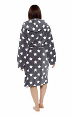 OLIVIA ROCCO Hooded Plush Fleece Robe Star Grey With Ultra Soft Sherpa Fur Lining - Joe’s Haven